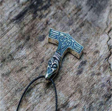 Load image into Gallery viewer, Thor's Hammer Pendant Sterling Silver Mjolnir with Raven