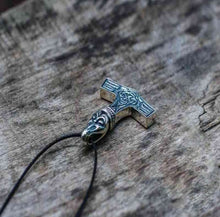 Load image into Gallery viewer, Thor's Hammer Pendant Sterling Silver Mjolnir with Raven