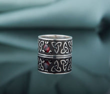 Load image into Gallery viewer, Triquetra Symbol Ring with Red Cubic Zirconia Sterling Silver Celtic Ring