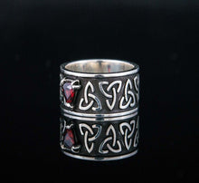 Load image into Gallery viewer, Triquetra Symbol Ring with Red Cubic Zirconia Sterling Silver Celtic Ring