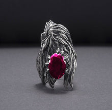 Load image into Gallery viewer, Unique 925 Silver Raven Ring With Gem, Handcrafted Ring