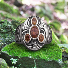 Load image into Gallery viewer, Unique Ancient Norse ring With triquetra and gems, handcrafted jewelry with Celtic ornament