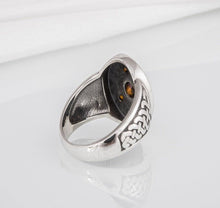 Load image into Gallery viewer, Unique Ancient Norse ring With triquetra and gems, handcrafted jewelry with Celtic ornament