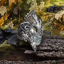 Load image into Gallery viewer, Handcrafted Viking Hati and Skoll Ring | Sterling Silver Norse Jewelry