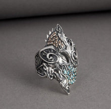 Load image into Gallery viewer, Handcrafted Viking Hati and Skoll Ring | Sterling Silver Norse Jewelry