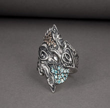 Load image into Gallery viewer, Handcrafted Viking Hati and Skoll Ring | Sterling Silver Norse Jewelry