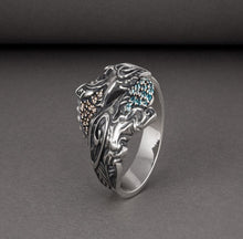Load image into Gallery viewer, Handcrafted Viking Hati and Skoll Ring | Sterling Silver Norse Jewelry