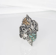 Load image into Gallery viewer, Handcrafted Viking Hati and Skoll Ring | Sterling Silver Norse Jewelry