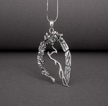 Load image into Gallery viewer, Unique sterling silver pendant with Oak branch, leaves, and runes, handcrafted jewelry