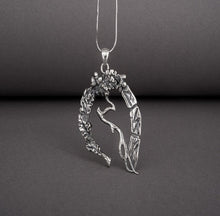Load image into Gallery viewer, Unique sterling silver pendant with Oak branch, leaves, and runes, handcrafted jewelry