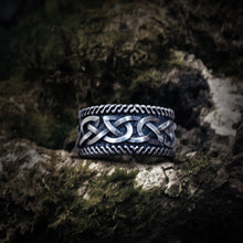 Load image into Gallery viewer, Handcrafted Unique Viking Ornament Ring | Sterling Silver Norse Jewelry