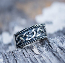 Load image into Gallery viewer, Handcrafted Unique Viking Ornament Ring | Sterling Silver Norse Jewelry