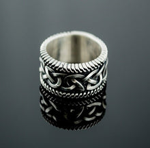 Load image into Gallery viewer, Handcrafted Unique Viking Ornament Ring | Sterling Silver Norse Jewelry