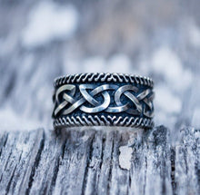Load image into Gallery viewer, Handcrafted Unique Viking Ornament Ring | Sterling Silver Norse Jewelry