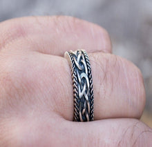 Load image into Gallery viewer, Handcrafted Unique Viking Ornament Ring | Sterling Silver Norse Jewelry