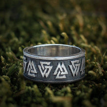 Load image into Gallery viewer, Valknut Symbol Ring Sterling Silver Viking Ring