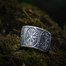 Load image into Gallery viewer, Vegvisir Runic Compass Sterling Silver Norse Ring