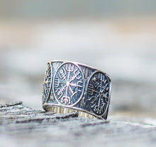 Load image into Gallery viewer, Vegvisir Runic Compass Sterling Silver Norse Ring
