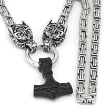 Load image into Gallery viewer, Black Fenrir Sun-Eater Wolf of Ragnarok Necklace | Steel Byzantine Chain