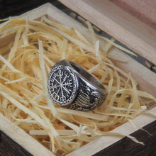 Load image into Gallery viewer, Viking Reaver Ouroboros Viking Compass Vegvisir and Drakkar Signet Ring