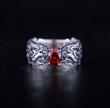 Load image into Gallery viewer, Viking Ring with CZ and Norse Ornament Sterling Silver Viking Ring