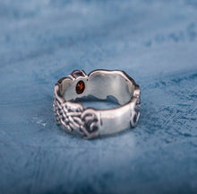 Load image into Gallery viewer, Viking Ring with CZ and Norse Ornament Sterling Silver Viking Ring