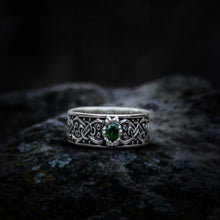 Load image into Gallery viewer, Handcrafted Sterling Silver Viking Ring | Scandinavian Ornament & Cubic Zirconia