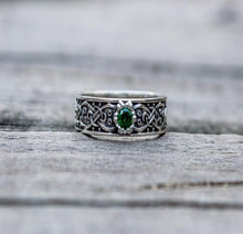 Load image into Gallery viewer, Handcrafted Sterling Silver Viking Ring | Scandinavian Ornament & Cubic Zirconia