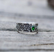 Load image into Gallery viewer, Handcrafted Sterling Silver Viking Ring | Scandinavian Ornament & Cubic Zirconia