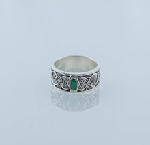 Load image into Gallery viewer, Handcrafted Sterling Silver Viking Ring | Scandinavian Ornament & Cubic Zirconia