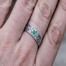Load image into Gallery viewer, Handcrafted Sterling Silver Viking Ring | Scandinavian Ornament & Cubic Zirconia