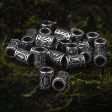 Load image into Gallery viewer, Viking Rune Futhark Steel Beard Beads