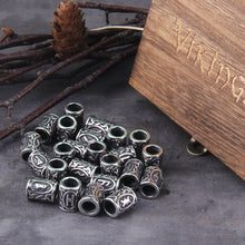 Load image into Gallery viewer, Viking Rune Futhark Steel Beard Beads