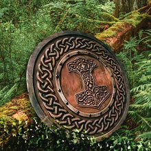 Load image into Gallery viewer, Viking Shield With Carved Hammer Of Thor - Mjolnir