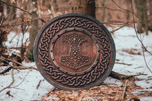 Load image into Gallery viewer, Viking Shield With Carved Hammer Of Thor - Mjolnir