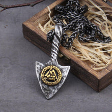 Load image into Gallery viewer, Viking Spearhead Valknut Amulet Necklace