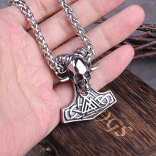 Load image into Gallery viewer, Viking Stainless Hammer Skull Chain Necklace