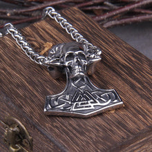 Load image into Gallery viewer, Viking Stainless Hammer Skull Chain Necklace