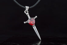 Load image into Gallery viewer, Sterling Silver Viking Sword Pendant | Red Cubic Zirconia Accent