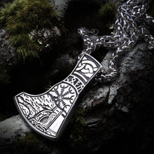 Load image into Gallery viewer, Viking Warrior Axe Head With Helm of Awe Pendant Necklace