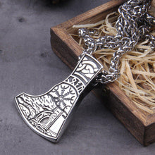 Load image into Gallery viewer, Viking Warrior Axe Head With Helm of Awe Pendant Necklace
