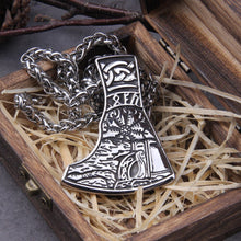 Load image into Gallery viewer, Viking Warrior Axe Head With Helm of Awe Pendant Necklace