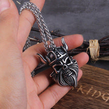 Load image into Gallery viewer, Viking Warrior Steel Skull Pendant Necklace