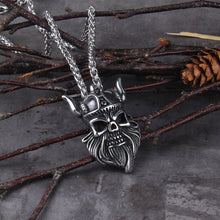 Load image into Gallery viewer, Viking Warrior Steel Skull Pendant Necklace