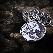 Load image into Gallery viewer, Viking Wolf Hati and Skoll Sun and Moon Norse Necklace | Handcrafted