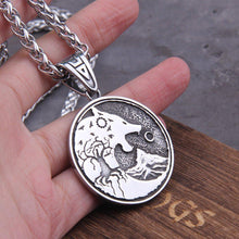 Load image into Gallery viewer, Viking Wolf Hati and Skoll Sun and Moon Norse Necklace | Handcrafted