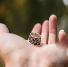 Load image into Gallery viewer, Sterling Silver Viking Wolf Ornament Ring | Handmade Norse Jewelry