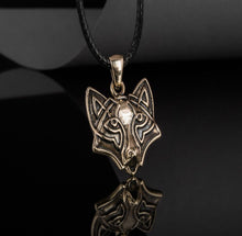 Load image into Gallery viewer, Viking Wolf Pendant in Bronze | Handmade One-Sided Jewelry