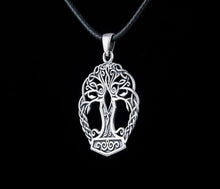 Load image into Gallery viewer, Handmade Yggdrasil & Mjolnir Viking Pendant | Sterling Silver