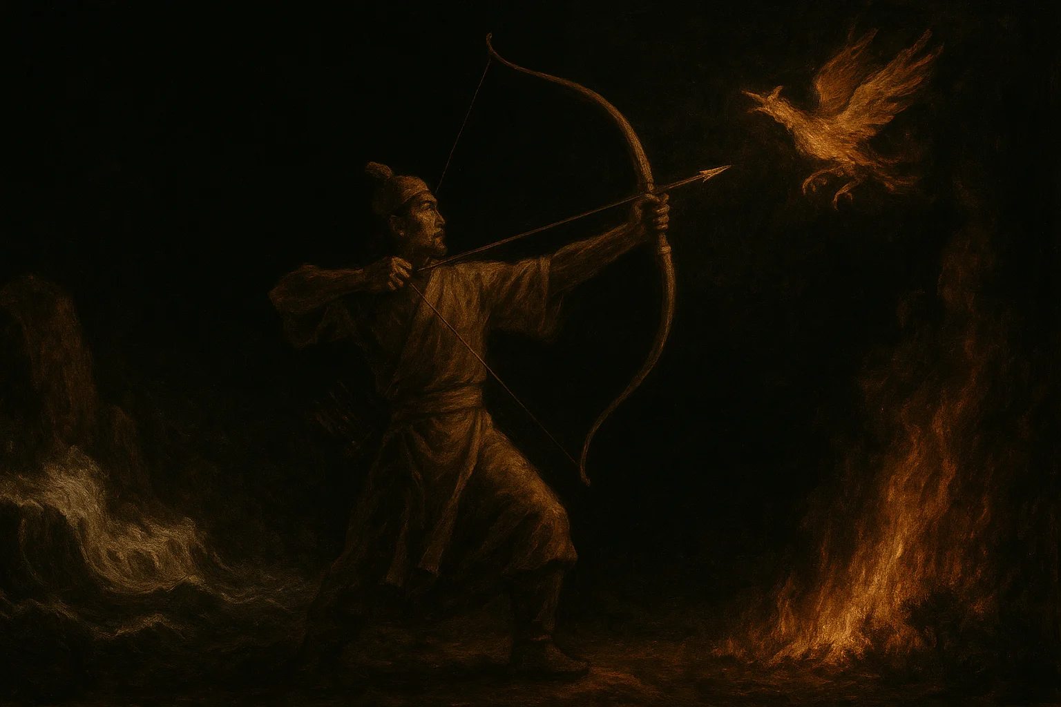 Illustration: Flood, Fire, and the Archer Yi